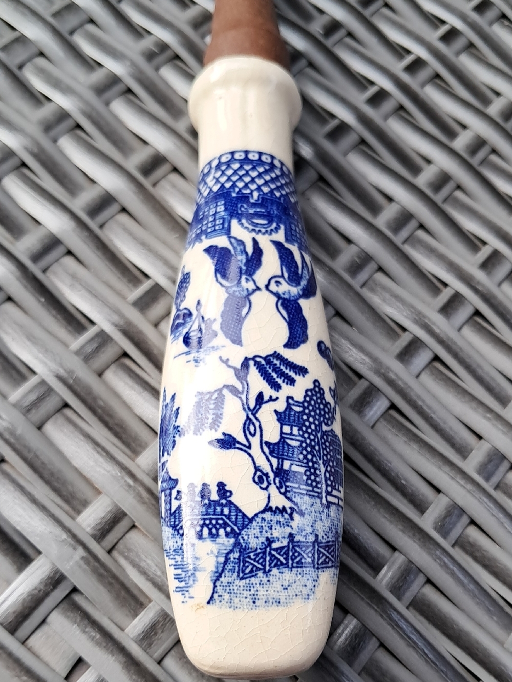 Blue and White Ceramic & Wood Handle Fork